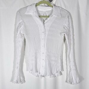 Y2K White Bell Sleeve Button Up Blouse